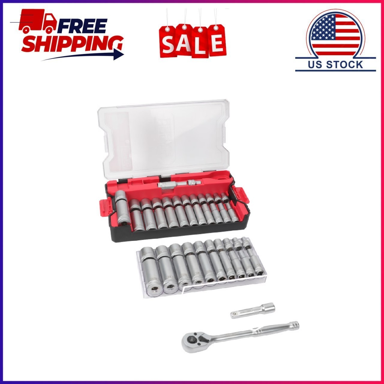 Hyper Tough 1/4-Inch Drive Ratchet and Socket Set, SAE and Metric, 50 Pieces
