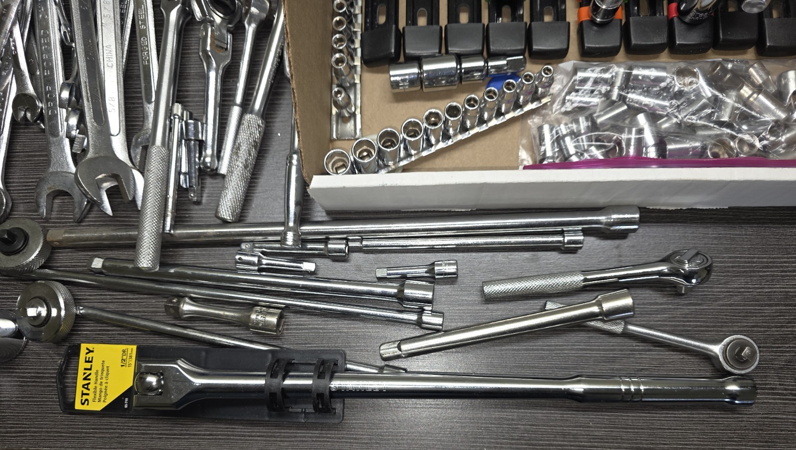 Lot of Misc Sockets, Ratchets, Extensions and Wrench’s – Sets are not complete
