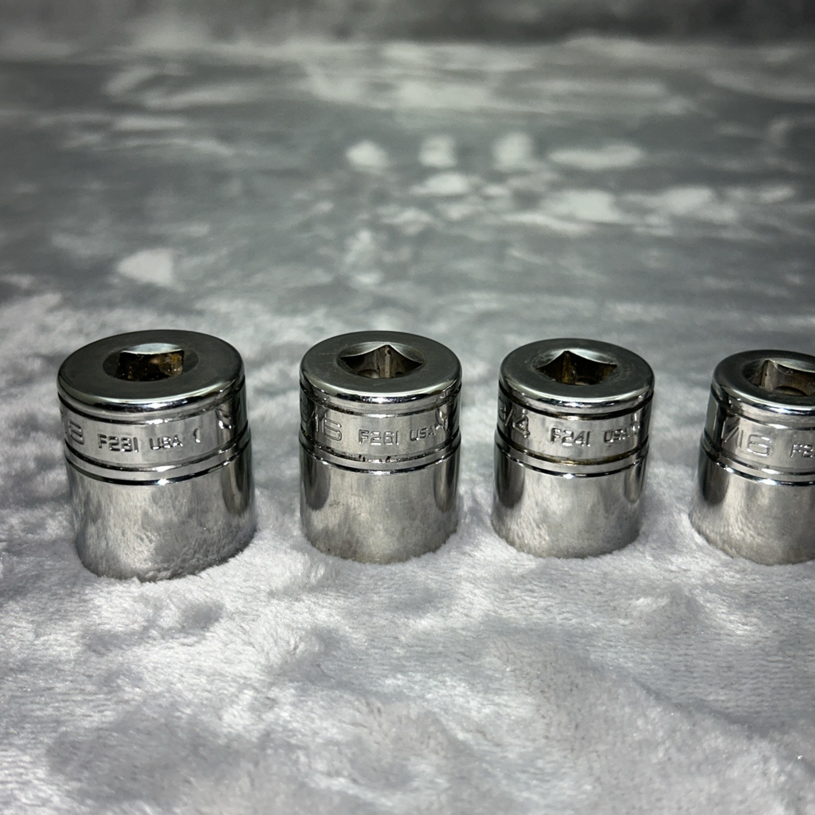 Snap On Tools 9pc Chrome 12pt. SAE Sockets 3/8″ Dr. F1 And F2 7/8-5/16 READ USA