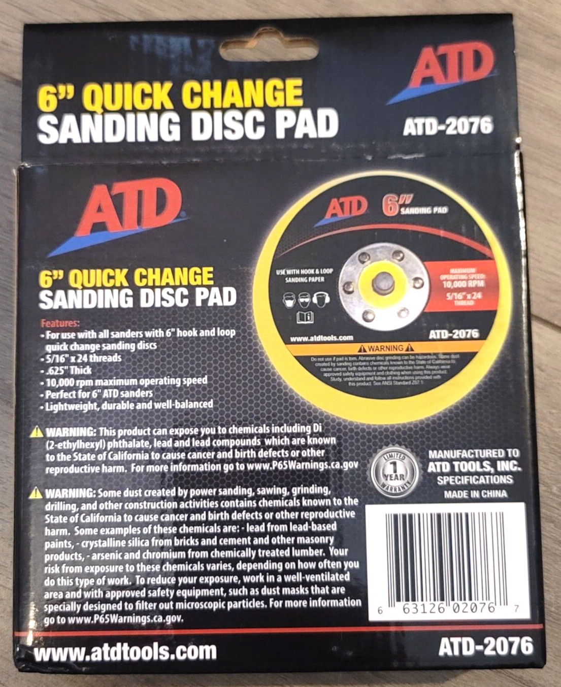 ATD Replacement 6″ Hook & Loop DA Sanding Disc Backing Pad #2076