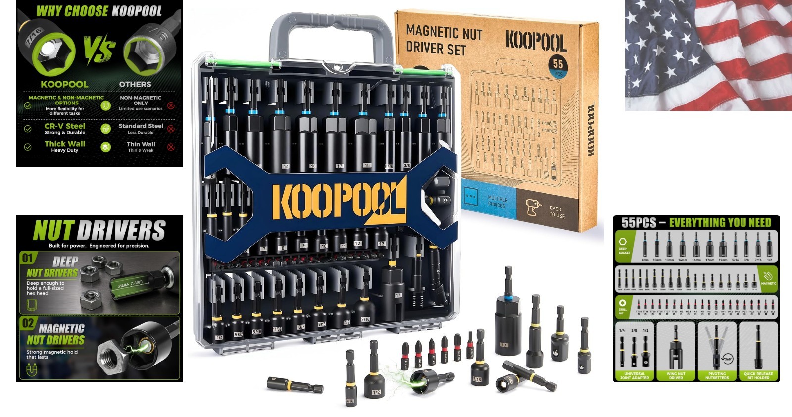 Magnetic Socket Set for Power Drill, Nut Driver Bit Set with Socket Adapters,…