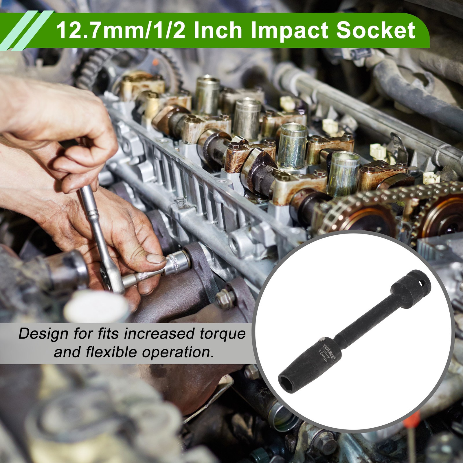 Universal 1/2 Inch Drive Impact Socket 10mm 6 Point 145mm CR-V Black 1 Pcs
