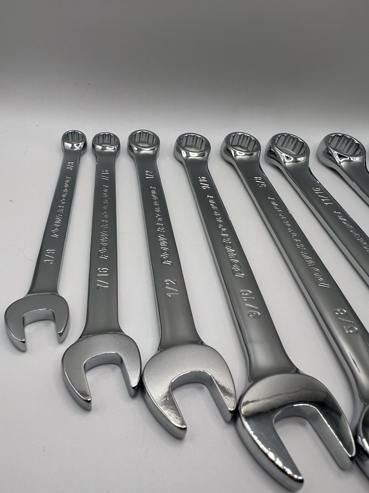 Power Torque 9pc Combination Wrench Set SAE 12 Point 3/8 to 7/8 Polished NOS