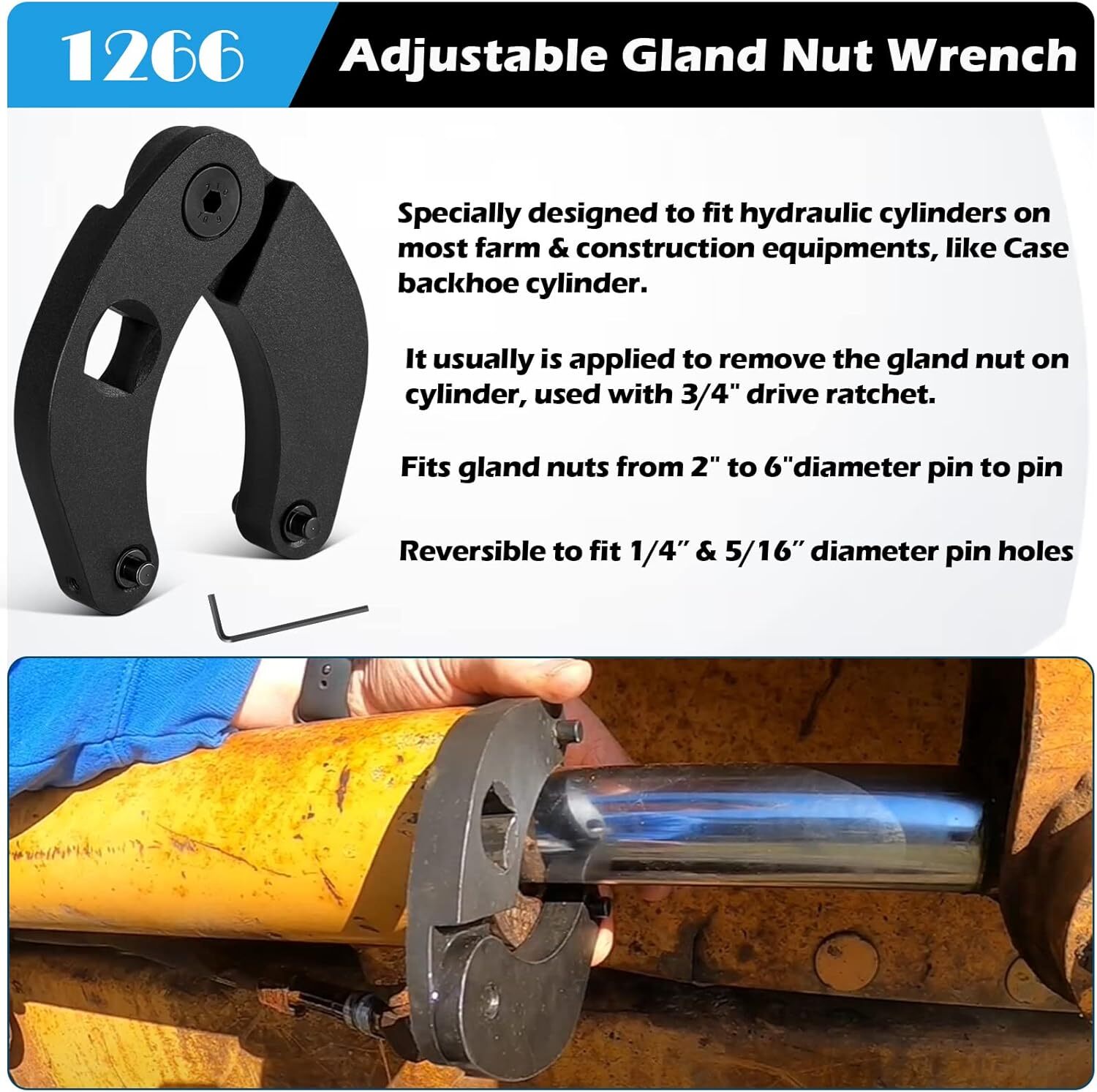 For Hydraulic Cylinders on Most Farm Adjustable Gland Nut Wrench Tool 1266
