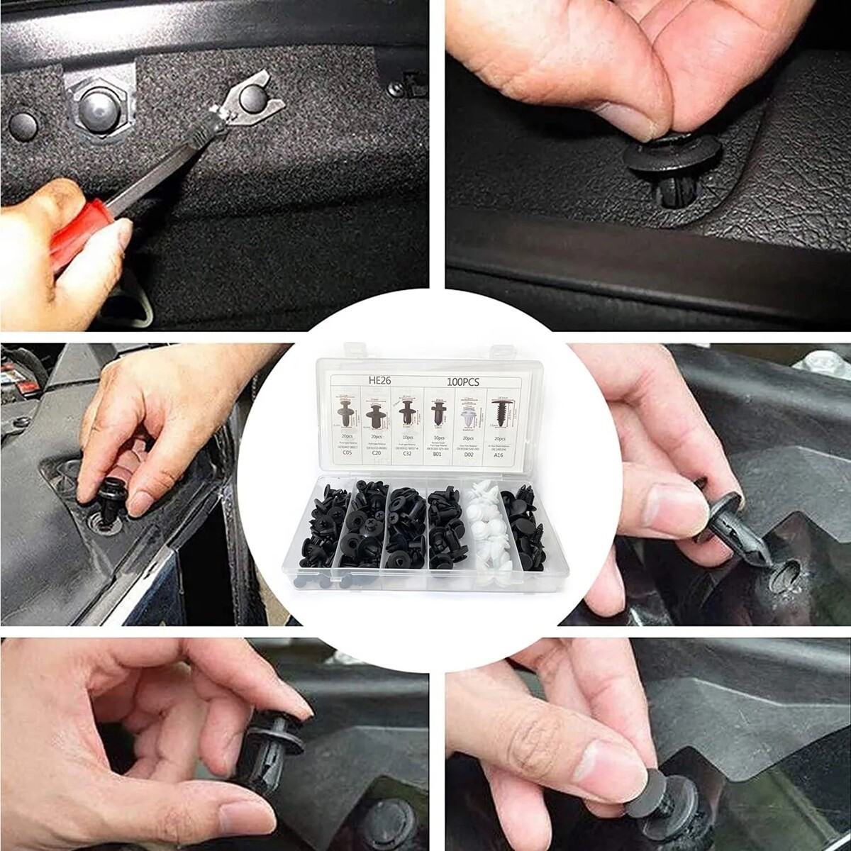100pcs Plastic Trim Removal Pry Tool Set for Car Radio Panel Door Dash Clip Kits