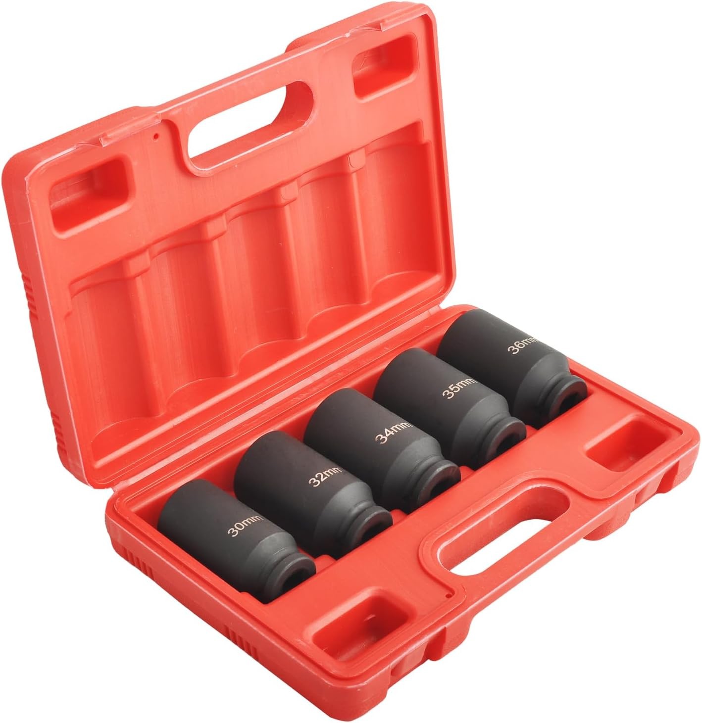 5PCS 1/2-Inch Drive Deep Spindle Axle Nut Impact Socket Set, 30 32 34 35 36mm