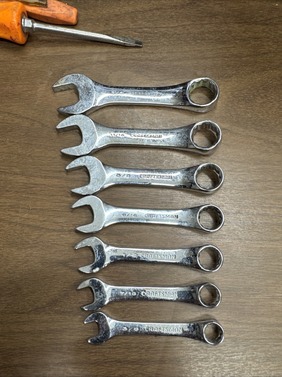 Craftsman SAE Short Stubby Combination Wrench Set USA 7 Piece
