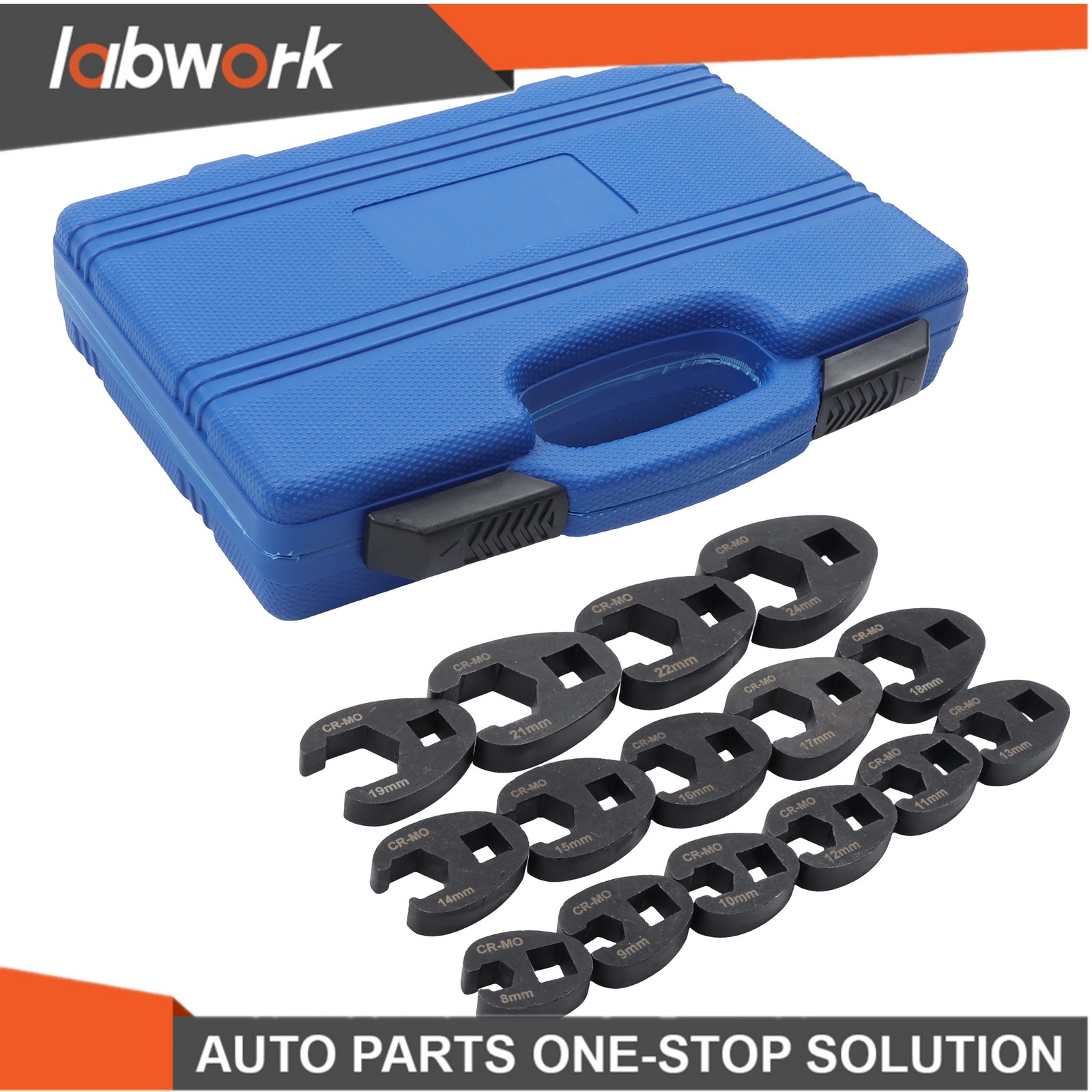 Labwork 15Pcs Crowfoot Flare Nut Wrench Set Metric 8 to 24 mm Nuts 3/8″ and 1/2″