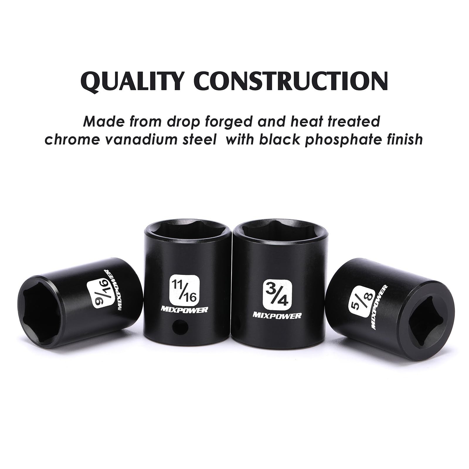 12-Piece 3/8″ Drive Shallow Impact Socket Set, SAE 6-Point, CR-V, 5/16″-1″ Sizes