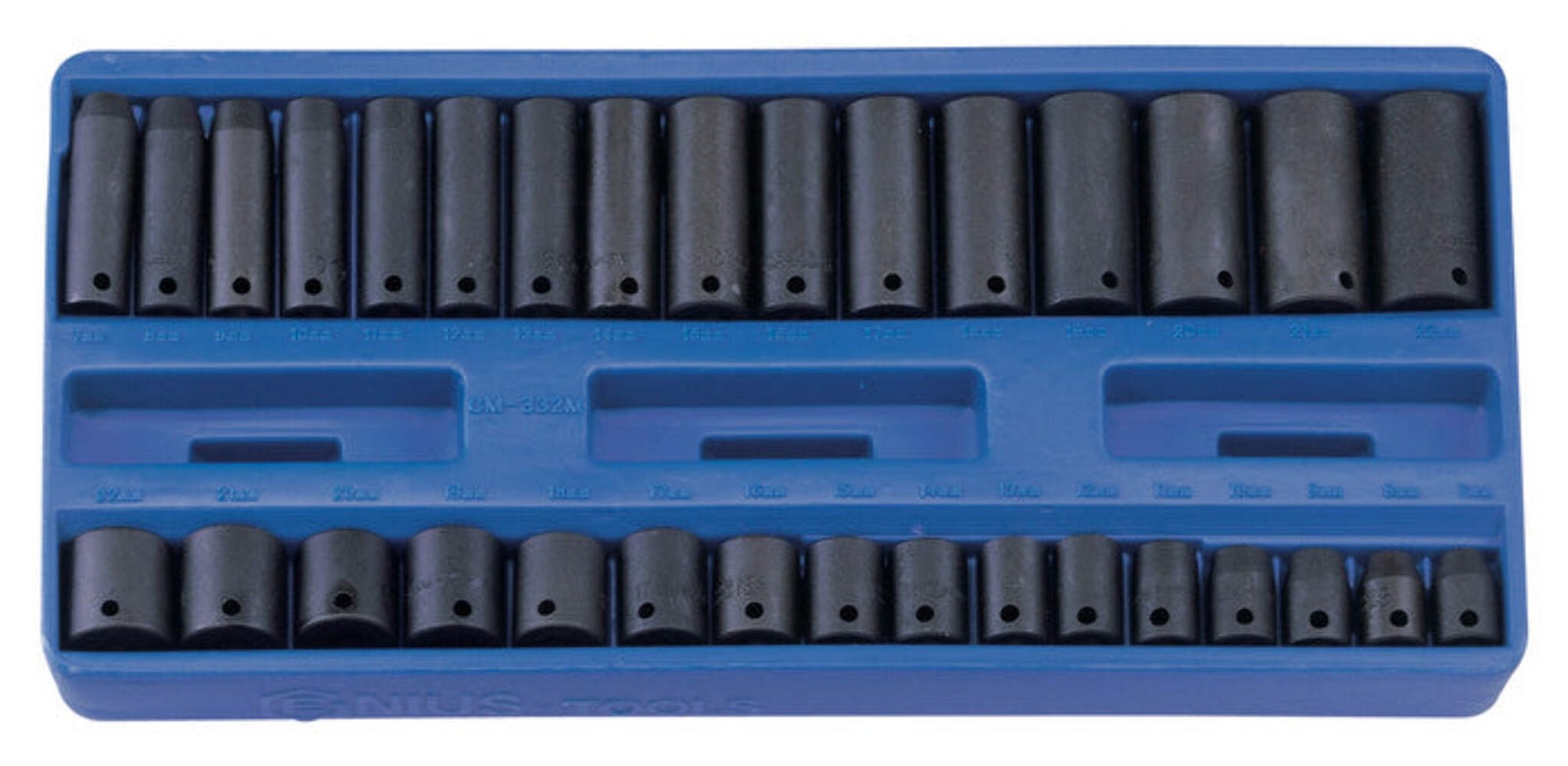 GENIUS TOOLS TF-332M 32 PIECE STANDARD & DEEP 3/8” SQ DR IMPACT SOCKET SET 7-22m