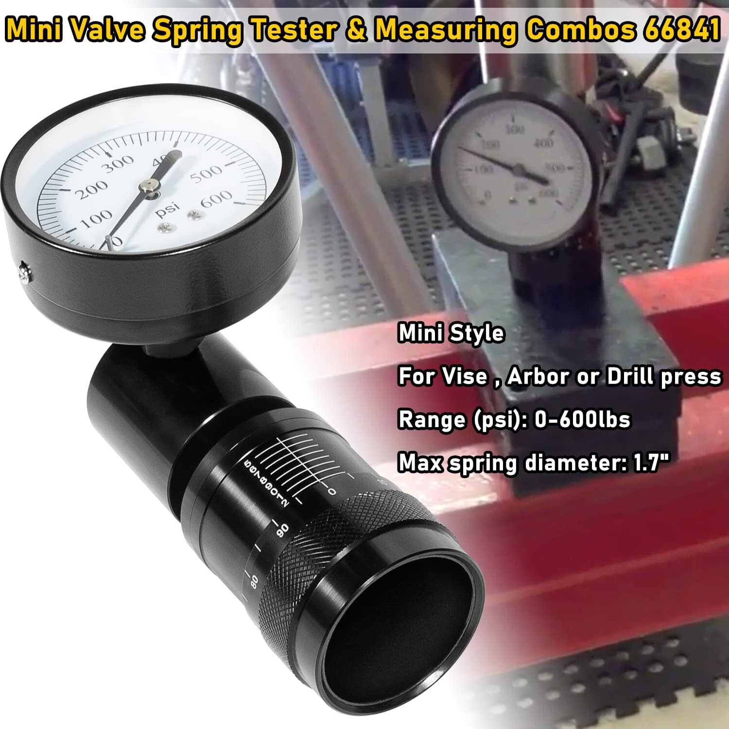 66841 Mini Valve Spring Tester Measuring Combo for Vise with Height Micrometer