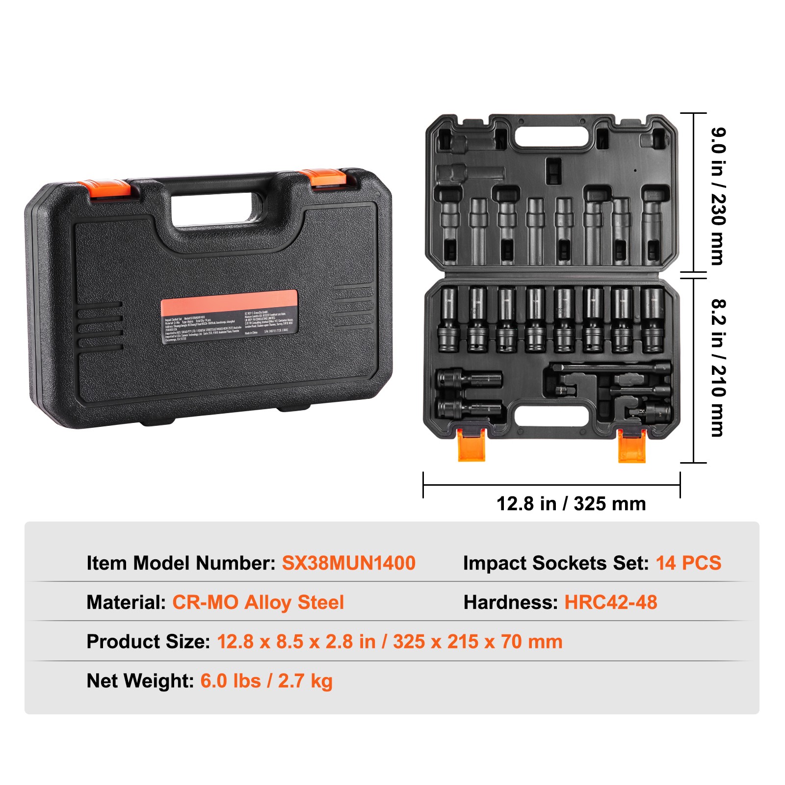 Uimoso 360° Rotating Impact Socket Set, 14pcs 6-Point 3/8in Drive