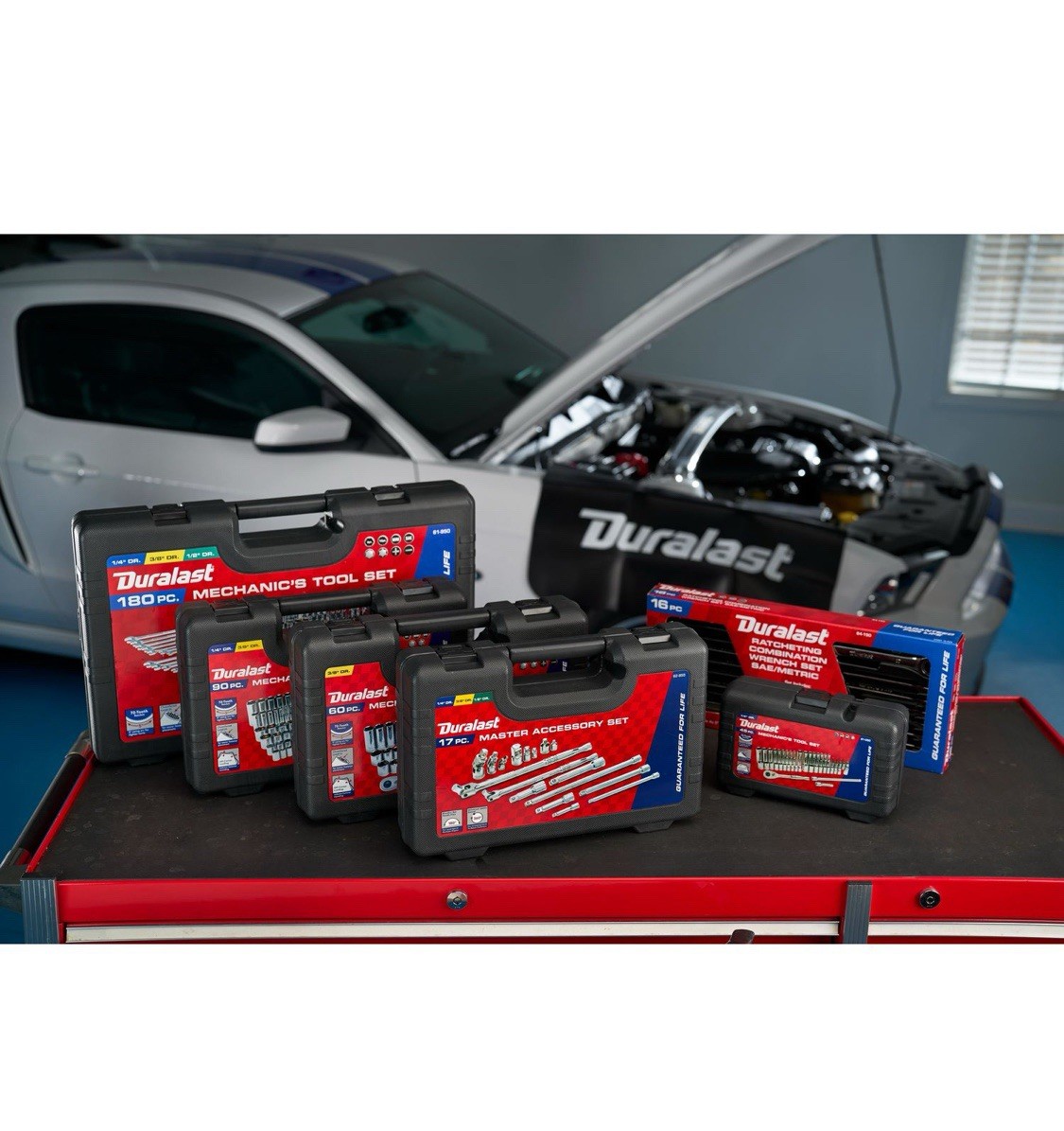 Duralast 3/8in Drive Ratchet/Socket SAE/Metric Tool Set 60 Piece