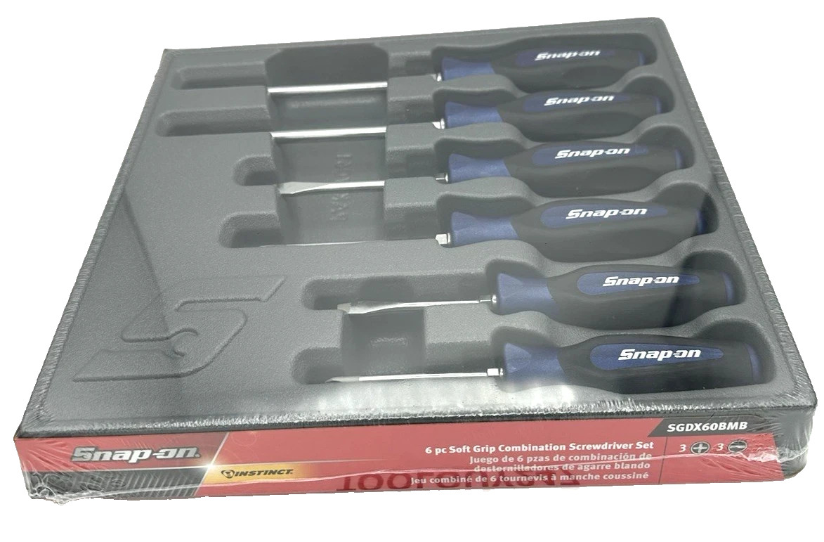 Snap-on Tools 6pc POWER BLUE Soft Grip Combination Screwdriver Set SGDX60BMB NEW