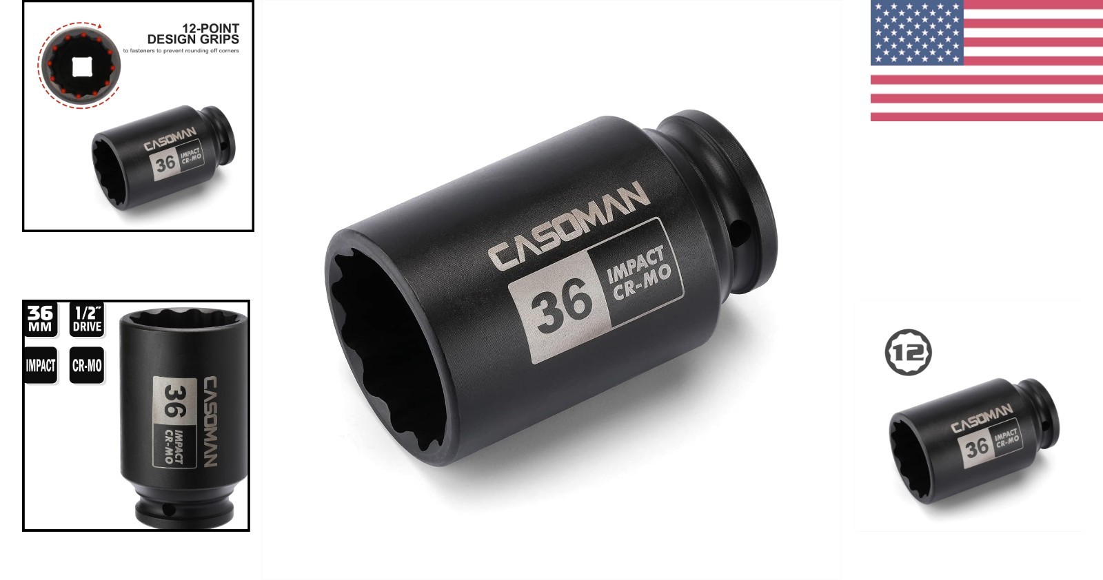 1/2-Inch Drive 36mm Deep Impact Socket – High Torque, Corrosion-Resistant Steel
