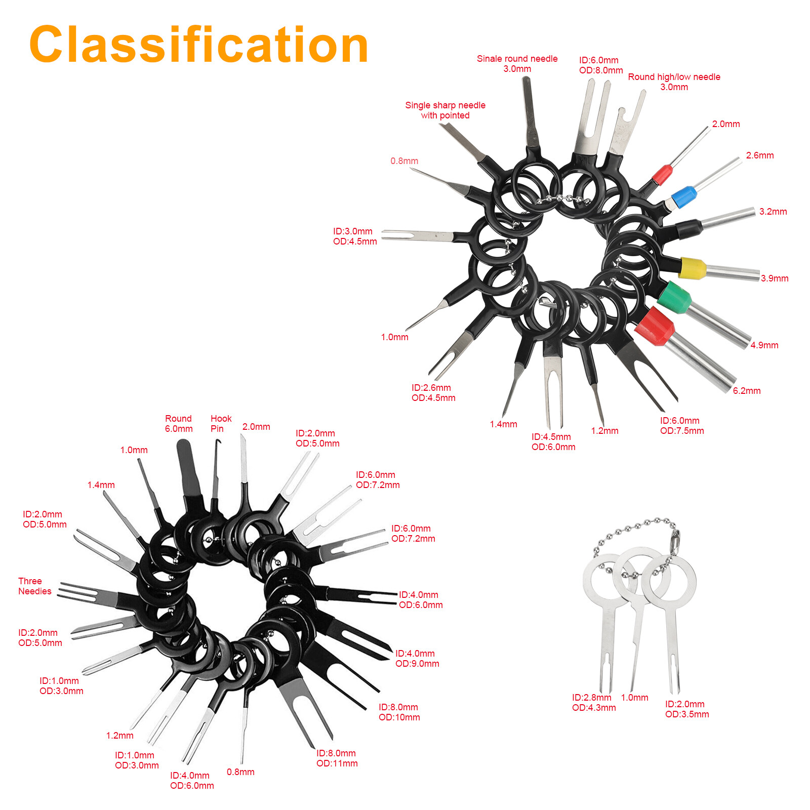 100Pcs Car Pin Ejector Wire Kit Extractor Terminal Removal Connector Puller Tool