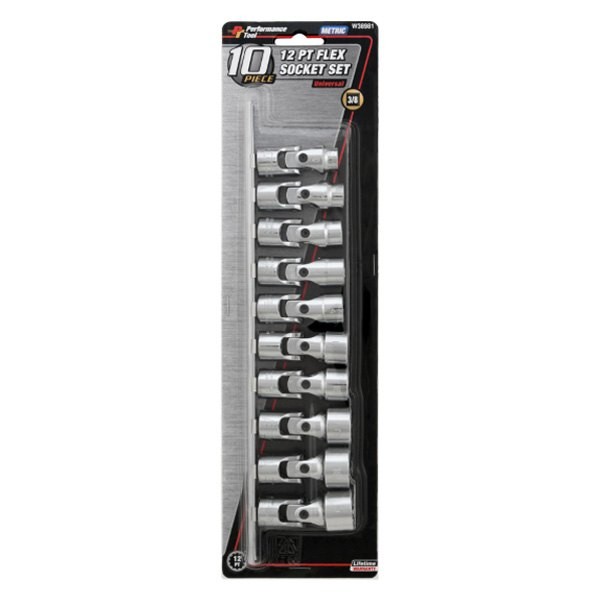 Performance Tool 3/8″ Drive 12-Point Metric U-Joint Socket Set 10 Pieces