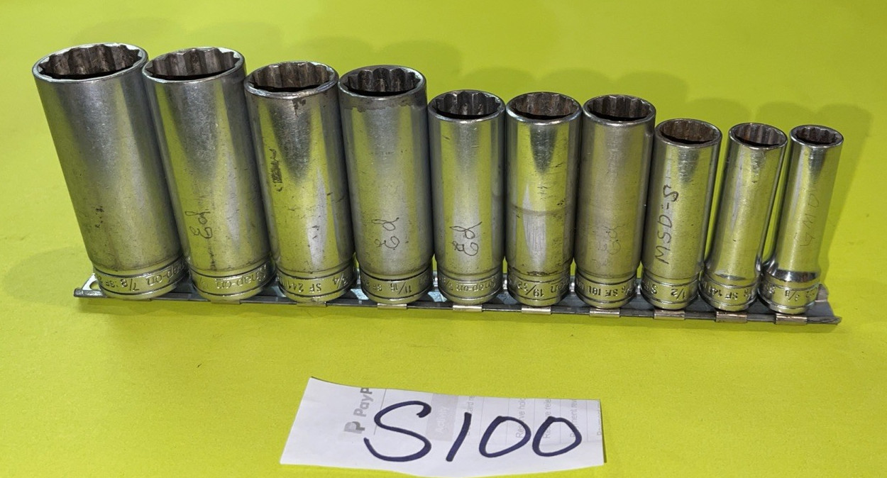 SNAP-ON TOOLS PIECE 3/8 DRIVE SAE. DEEP CHROME 12 POINT SOCKET SET