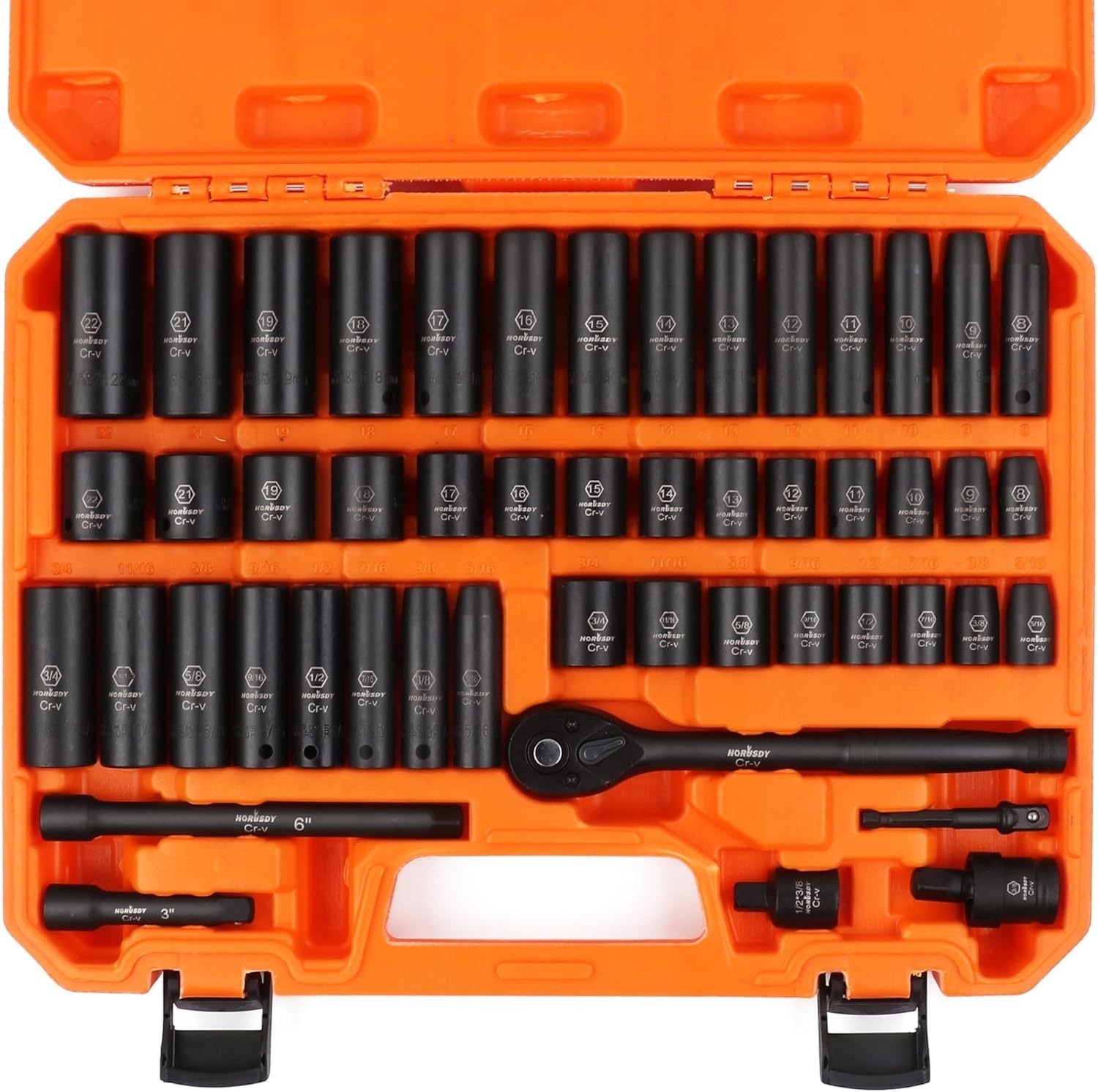 Durable 50-Piece 3/8″ Drive Chrome Vanadium Impact Socket Set with Storage