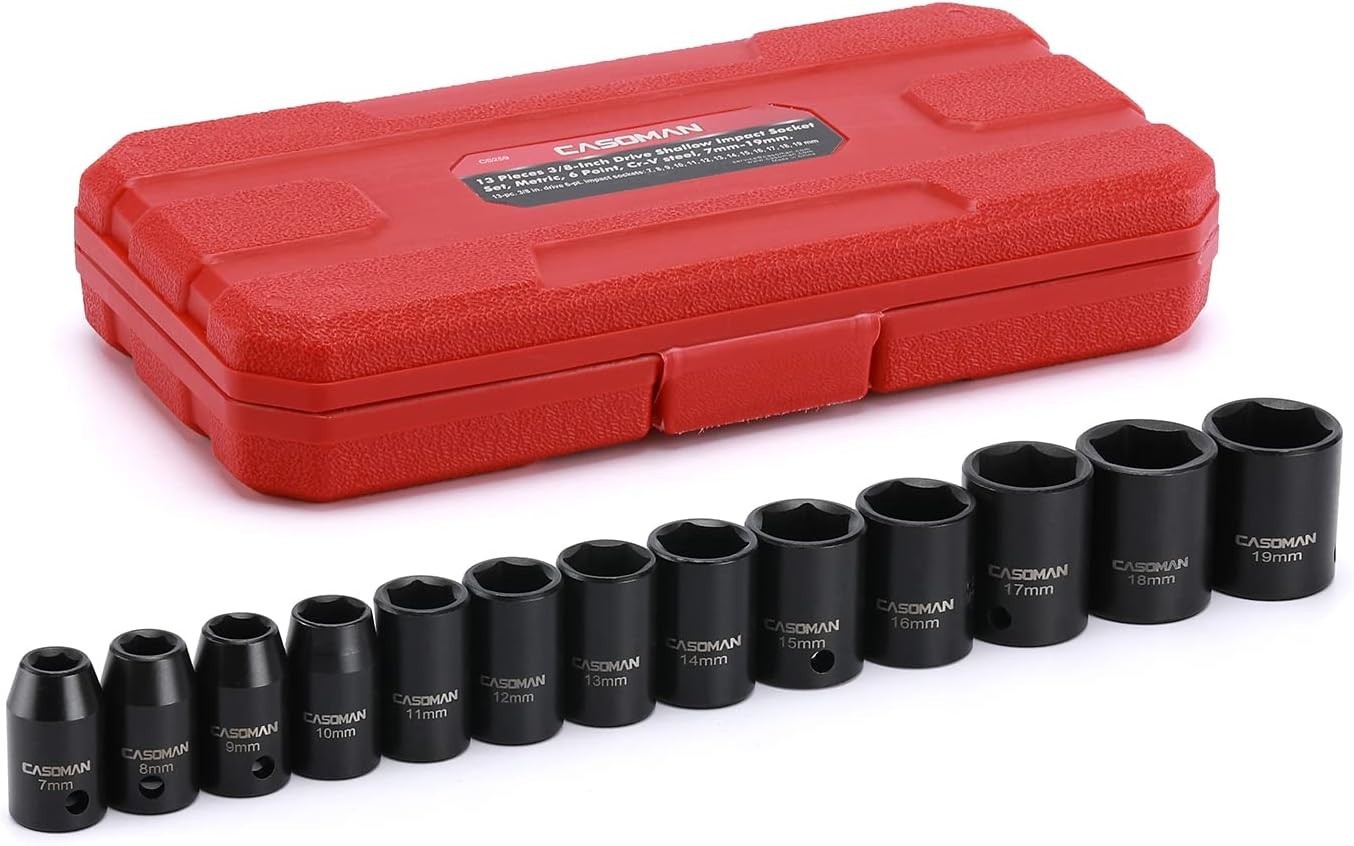 13-Piece Chrome Vanadium Impact Socket Set: 3/8-Inch Drive, Heavy Duty, Metric