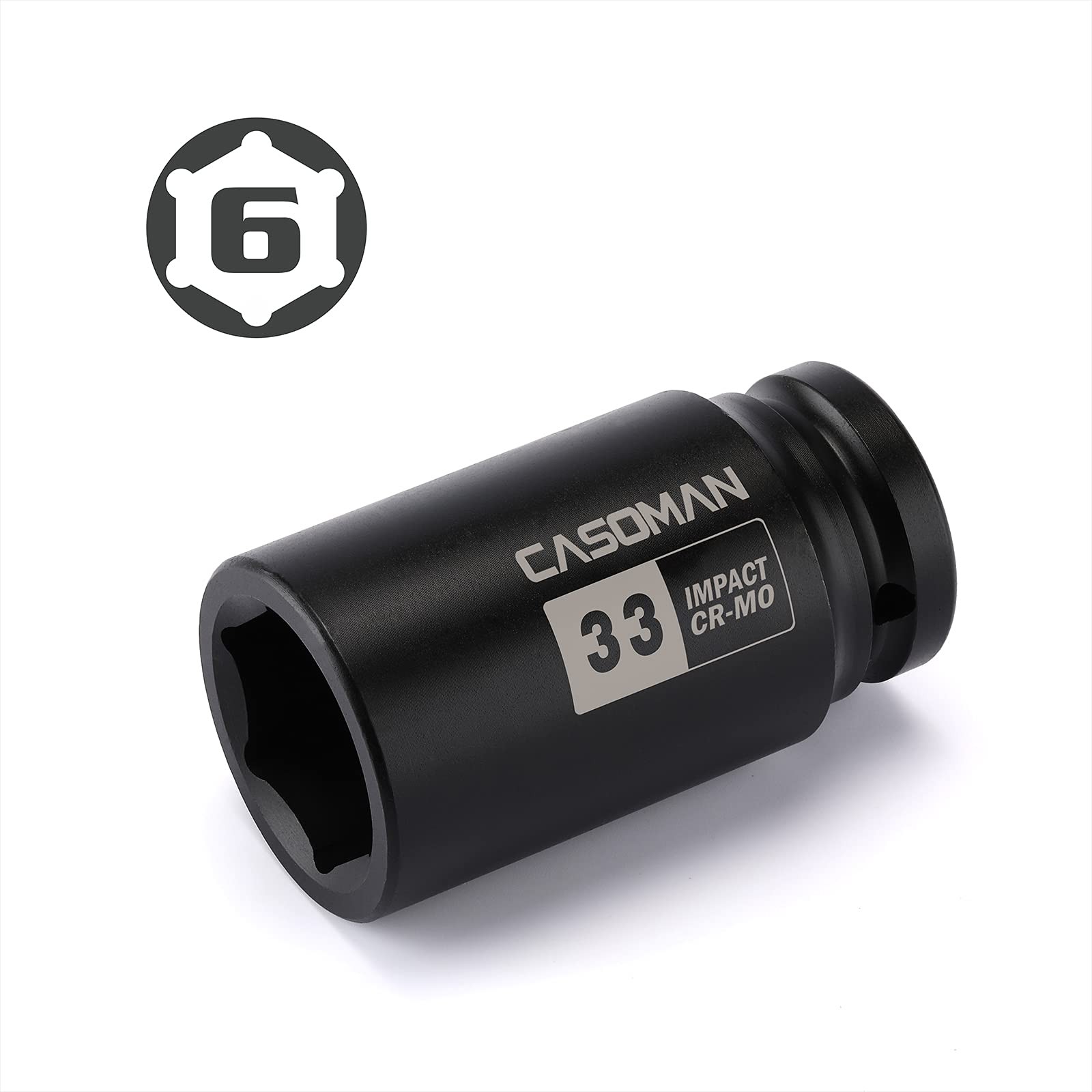 CASOMAN 3/4″ Drive X 33 Mm Deep 6 PT Impact Socket, CR-MO, 3/4-Inch Drive 6 Poin