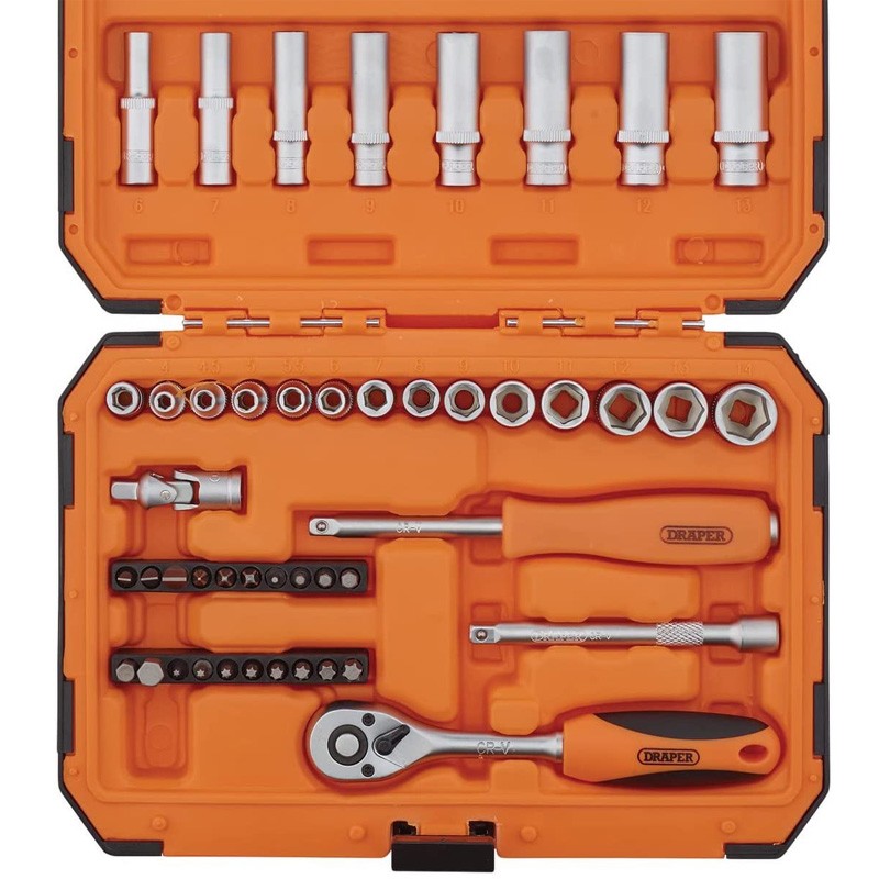1/4″ Drive Socket & Bit Set 47pc Draper HI-TORQ® Chrome Vanadium 6 Point Sockets