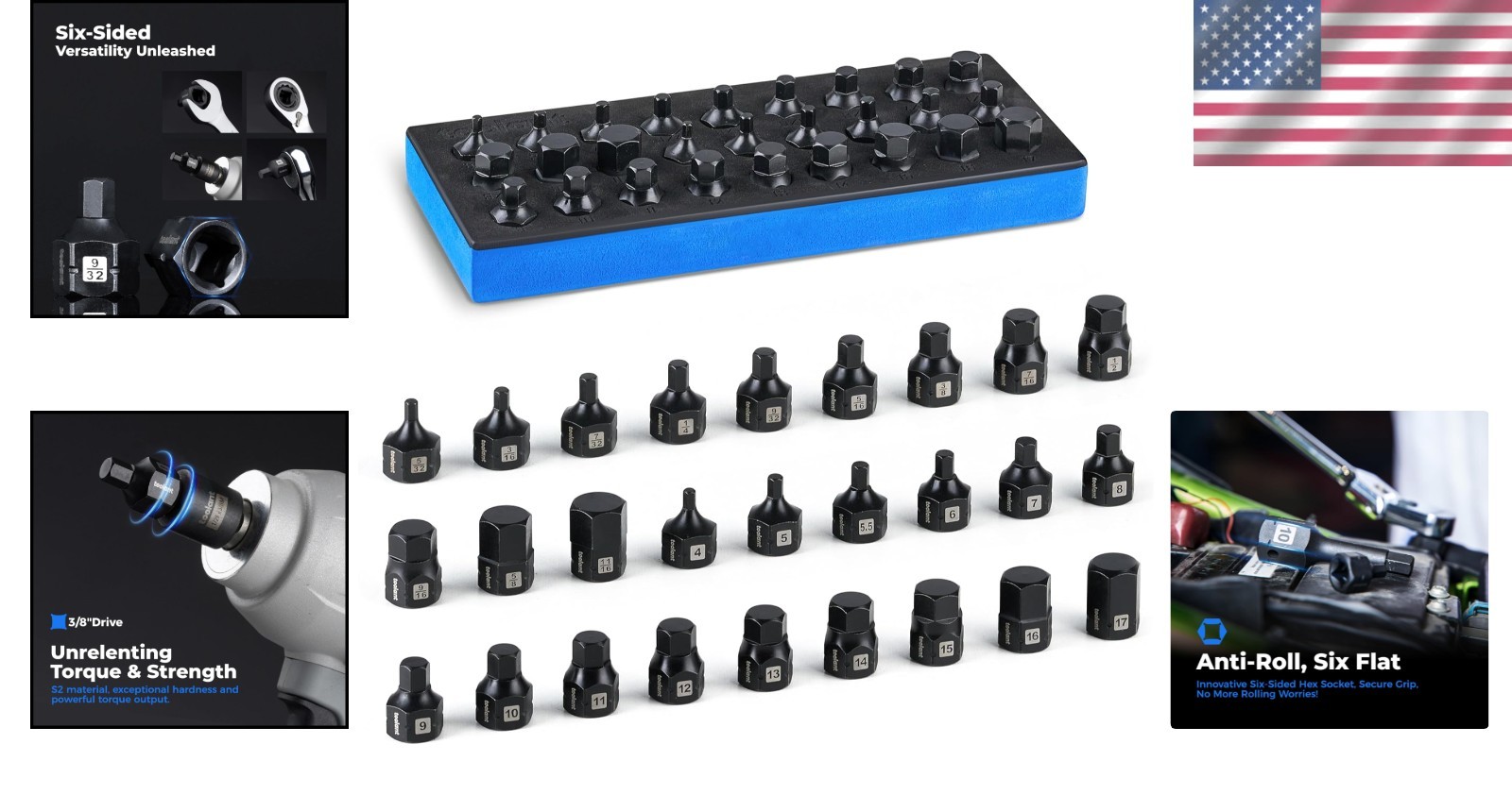 Anti-Roll Design Hex Bit Socket Set, 27-Piece SAE/Metric