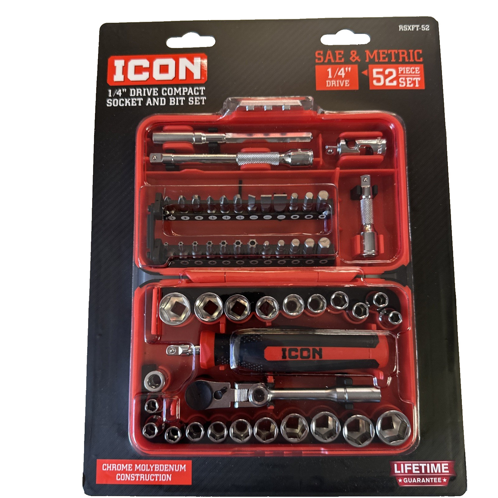 ICON 1/4 in. Drive Compact Socket and Bit Set, 52-Pc, 70695, Lifetime Warranty