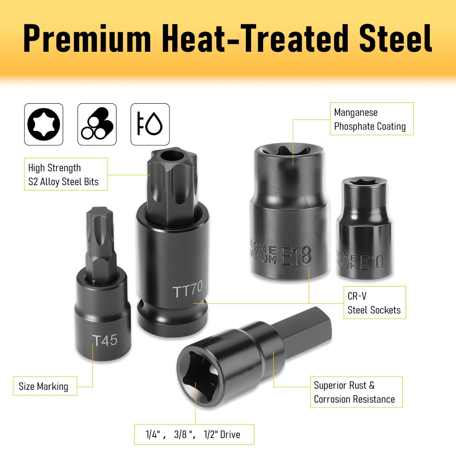 107-Piece Torx & Allen Bit Socket Set – S2 Steel, Long Ball End, SAE/Metric, Tam