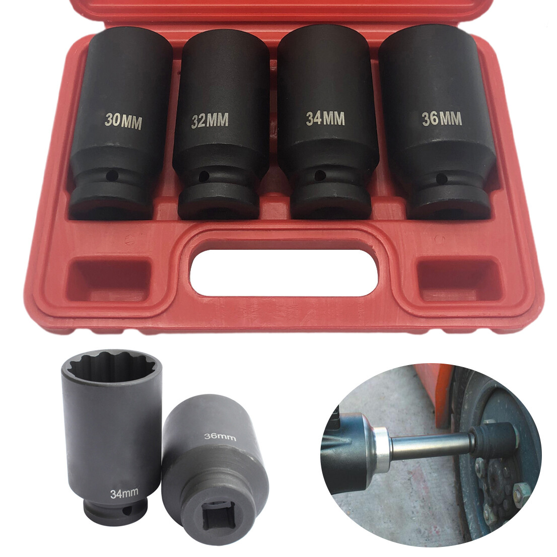 4pcs 1/2″ Drive Deep Impact Socket Set Axle Hub Nut 12-Point Metric CR-V 30-36mm