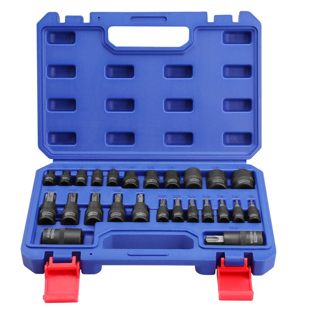 WORKPRO 25PCS Torx Bit Socket External Sockets 1/4″ 3/8″ 1/2″ Dr Torx Bit Socket