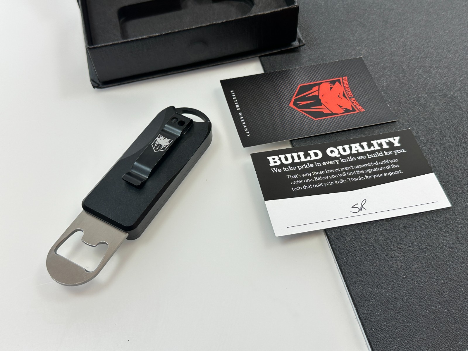 NEW Cobratec OTF Bottle Opener w/ Pocket Clip & Hard Case, Black #CTOTFBOBLK
