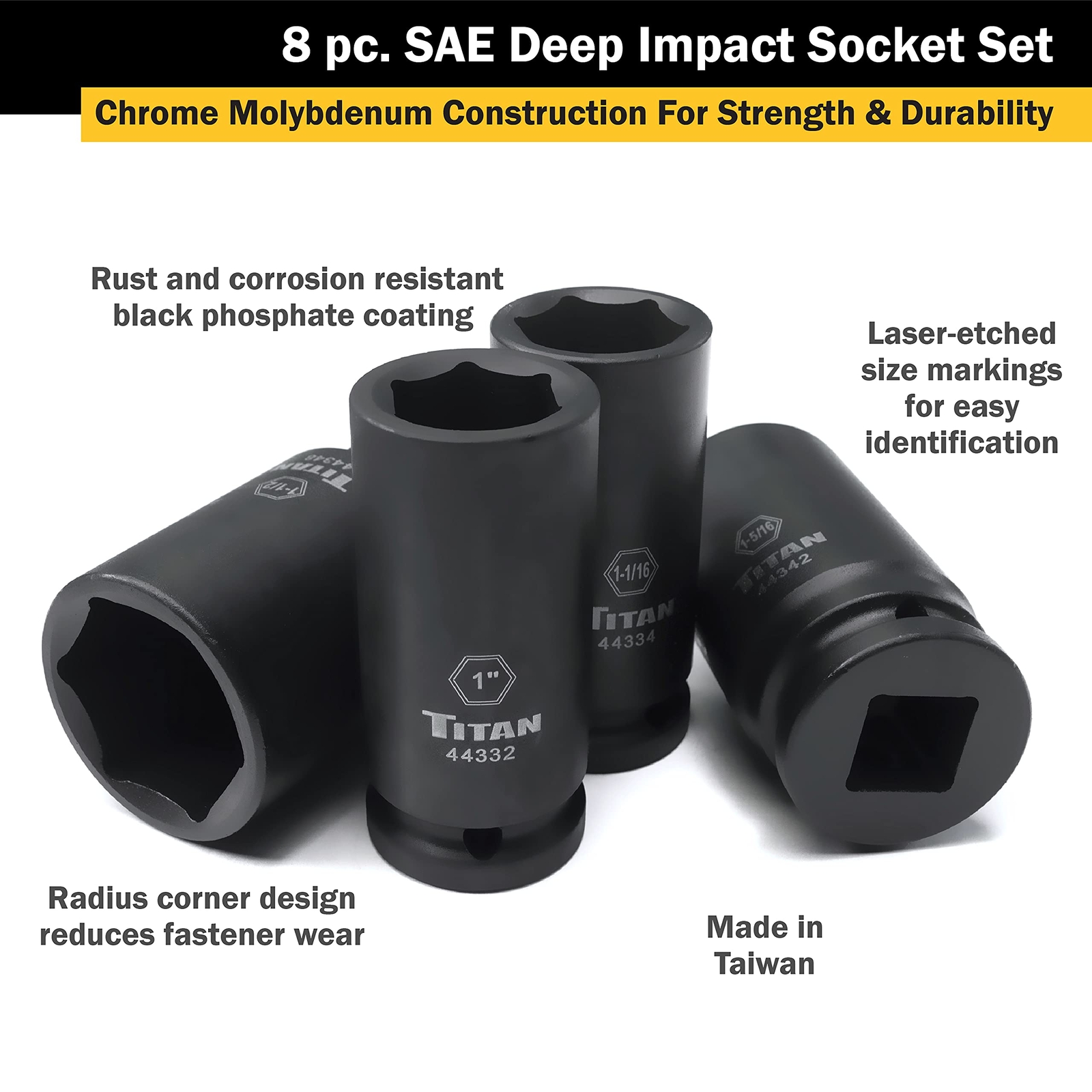 Titan Tools 8 pc. 3/4 in. Drive SAE Deep Impact Socket Set (44300)