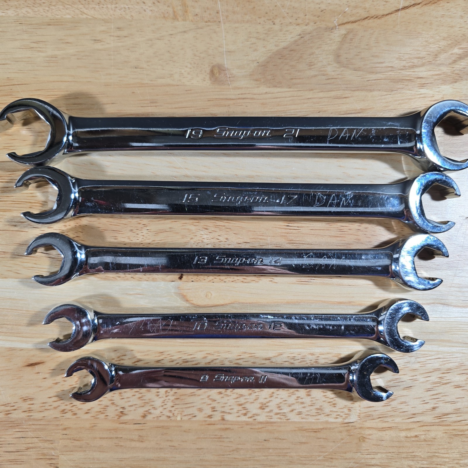 Snap On 5 pc 6-Point Metric Flank Drive Double End Flare Nut Wrench Set 9–21mm