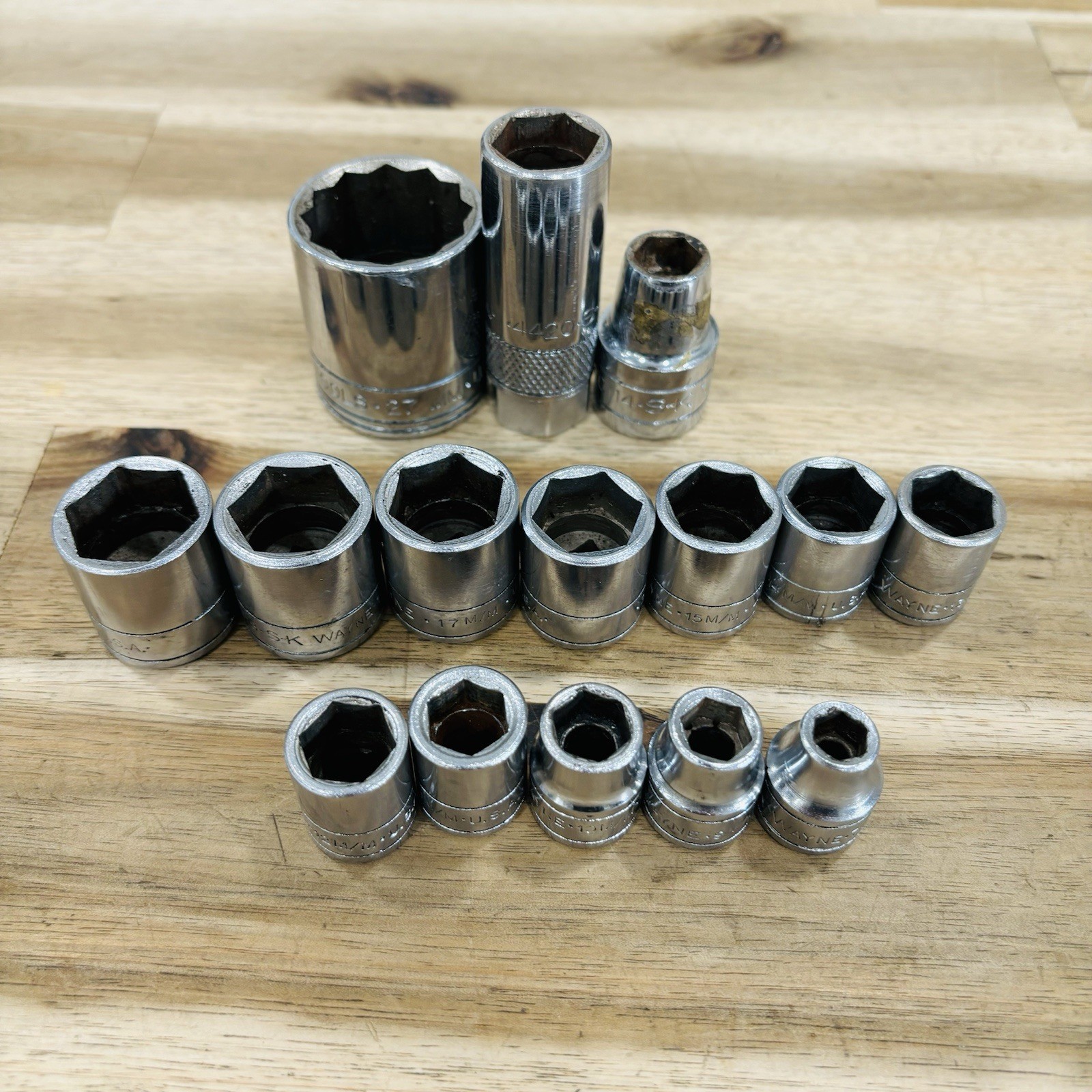 S-K Tools 14 Piece Socket Set Mostly 3/8 DRIVE Short Metric with others **READ**