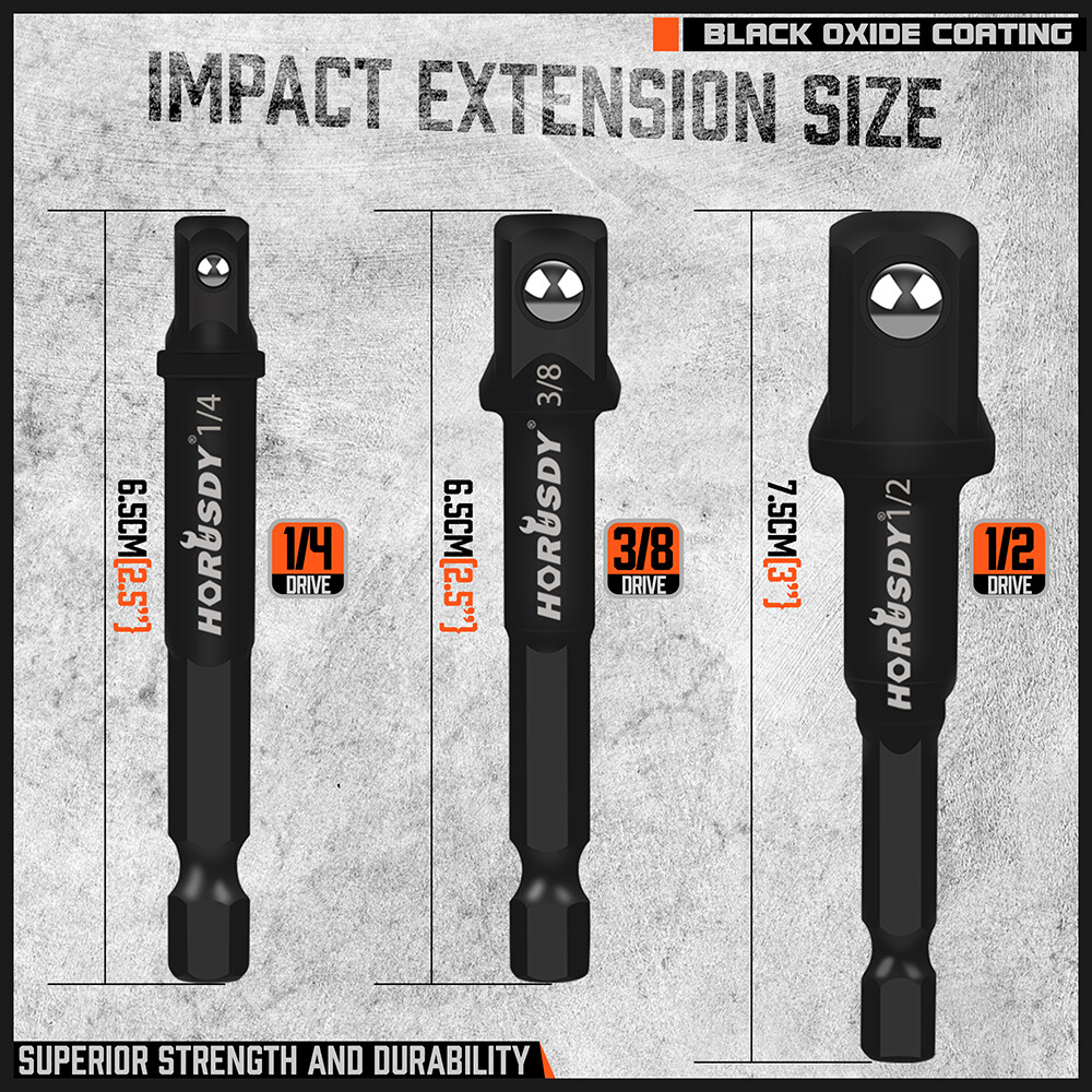 7pc Impact Socket Adapter Combo Kit Increaser Reducer Extension 1/4″ 3/8″ 1/2″
