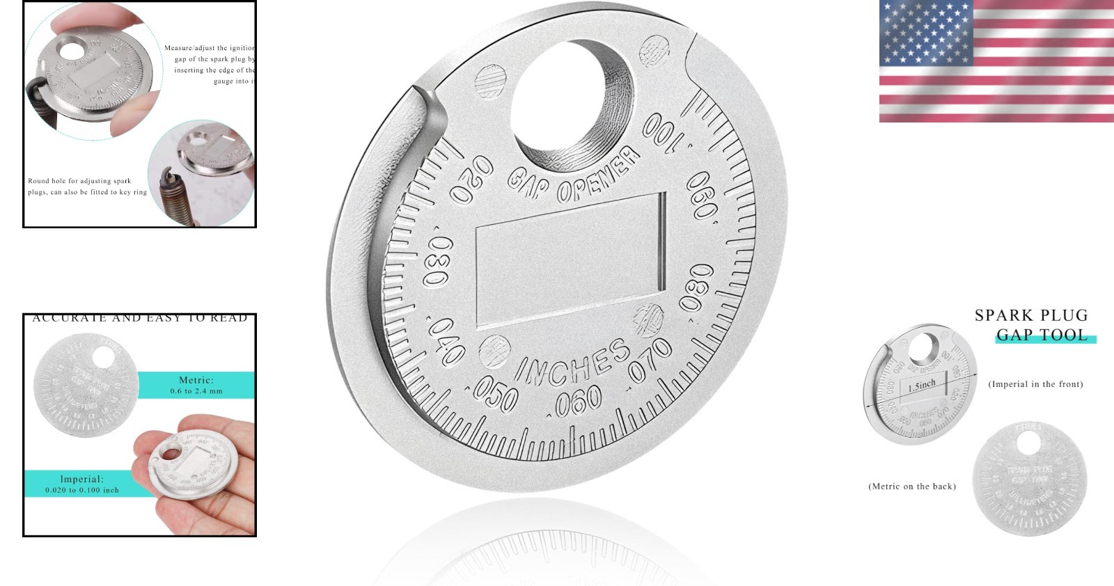 Wire Spark Plug Gauge Zinc Alloy 0.020-0.100 Inch Universal Gap Tool for Cars