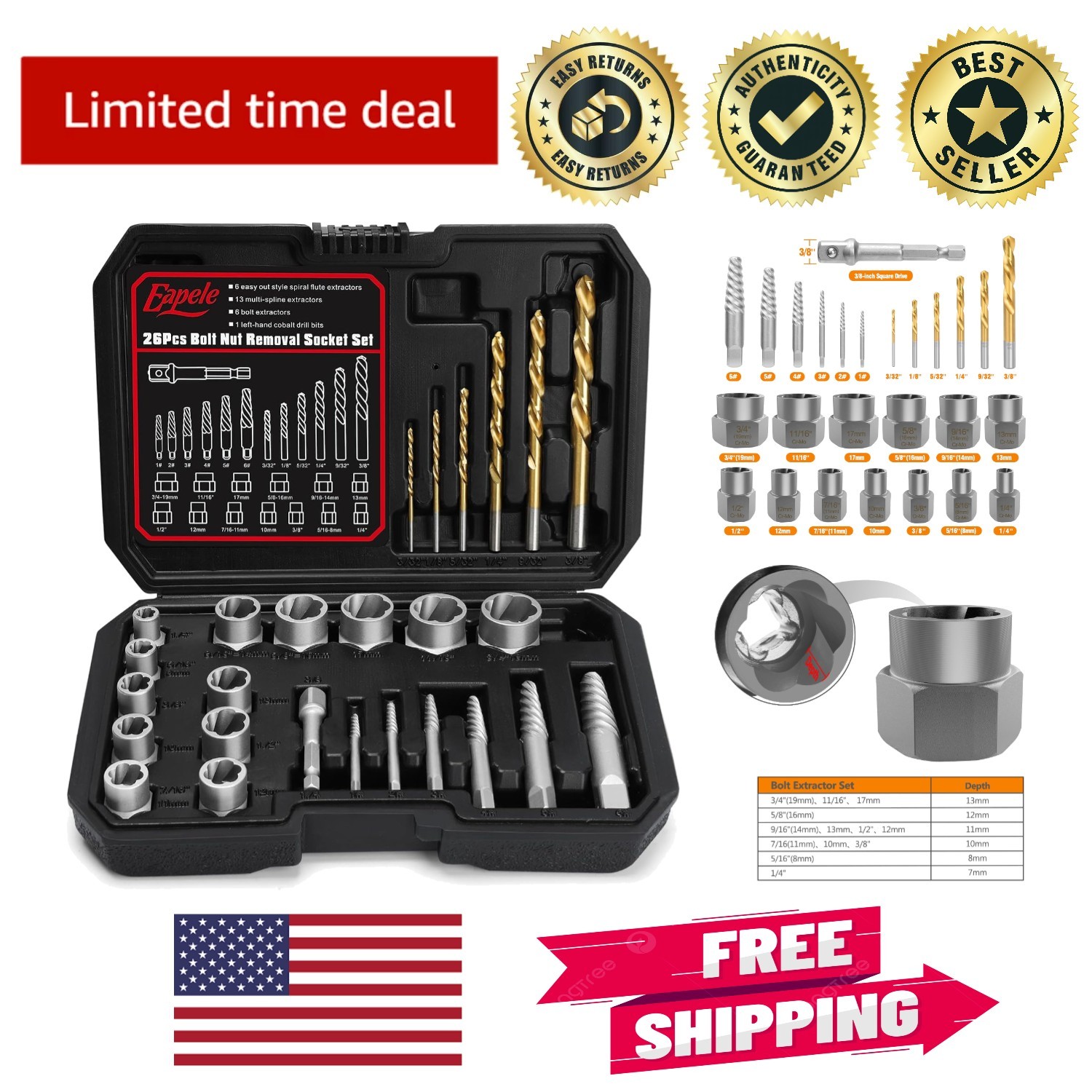 Ultimate Stripped Nut Remover Twist Socket Set – 26pcs with Durable Storage Case