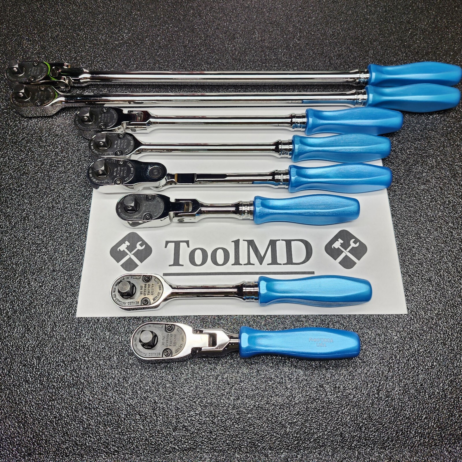 Snap-on Tools USA NEW 8pc PEARL BLUE 3/8″ Drive Fixed & Flex Head Ratchet Set