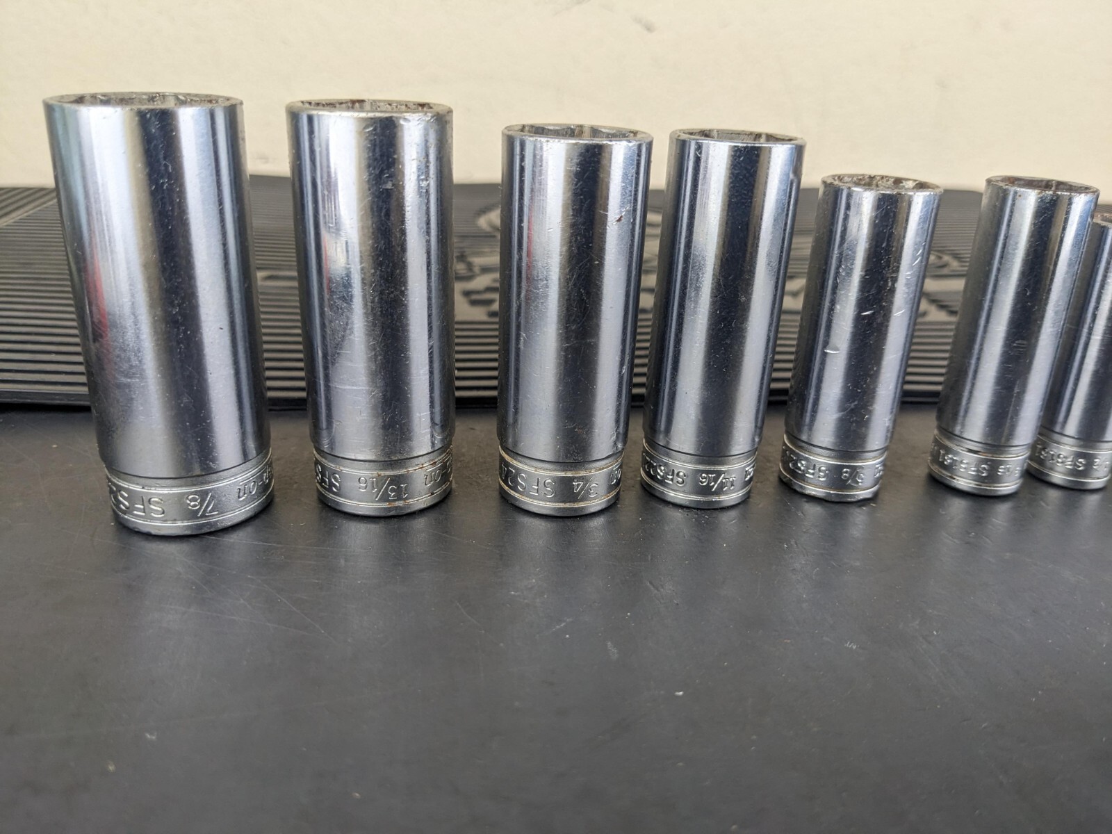 #az527 Snap On 3/8″ Drive 11 Pc SAE Deep 6 Pt Socket Set 211SFSY 1/4″ – 7/8″