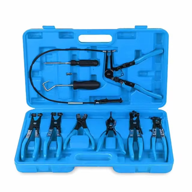 9 PC AUTOMOTIVE HOSE CLAMP RING PLIERS TOOL SET FLEXIBLE CABLE SWIVEL JAW CLAMPS
