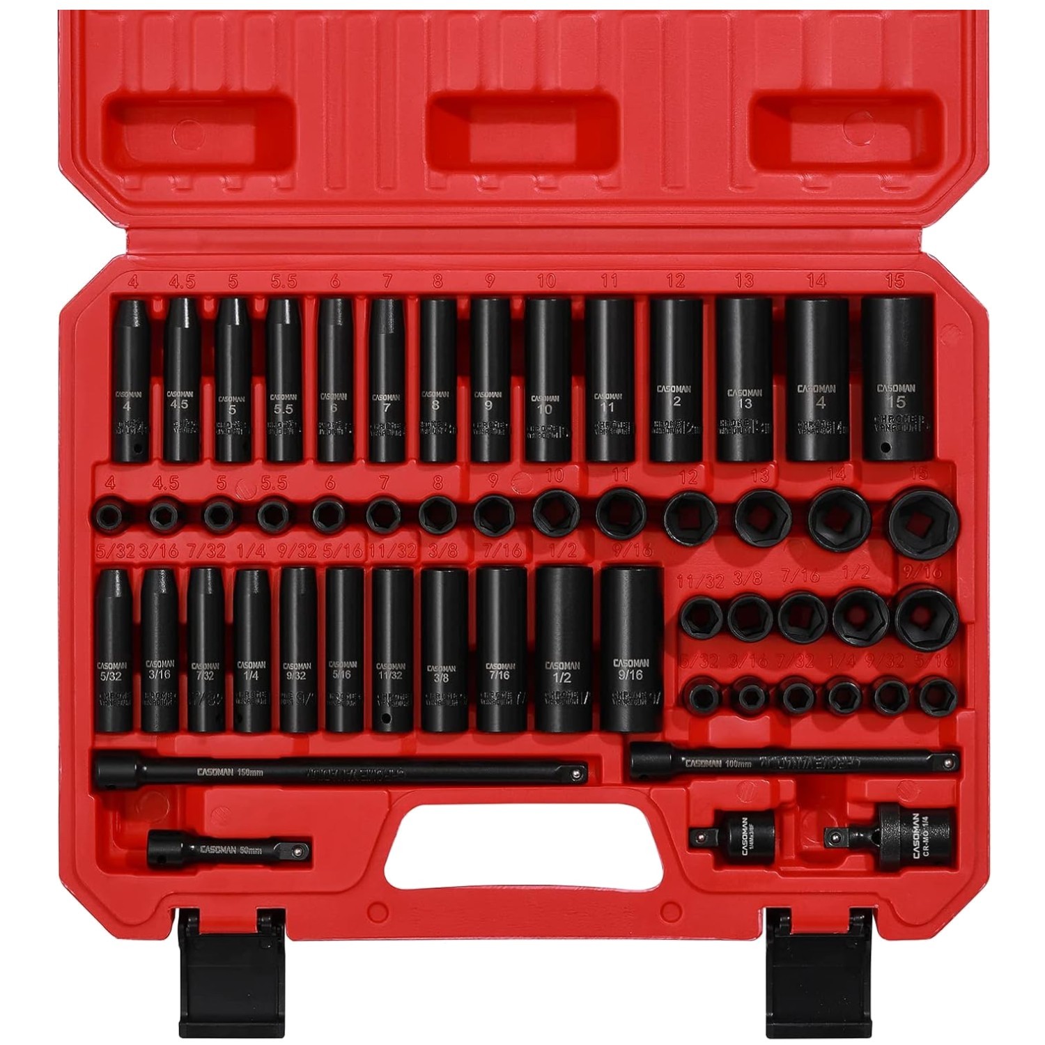 55PCS Cr-V Steel Socket Set, Metric & SAE, 1/4-Inch Drive