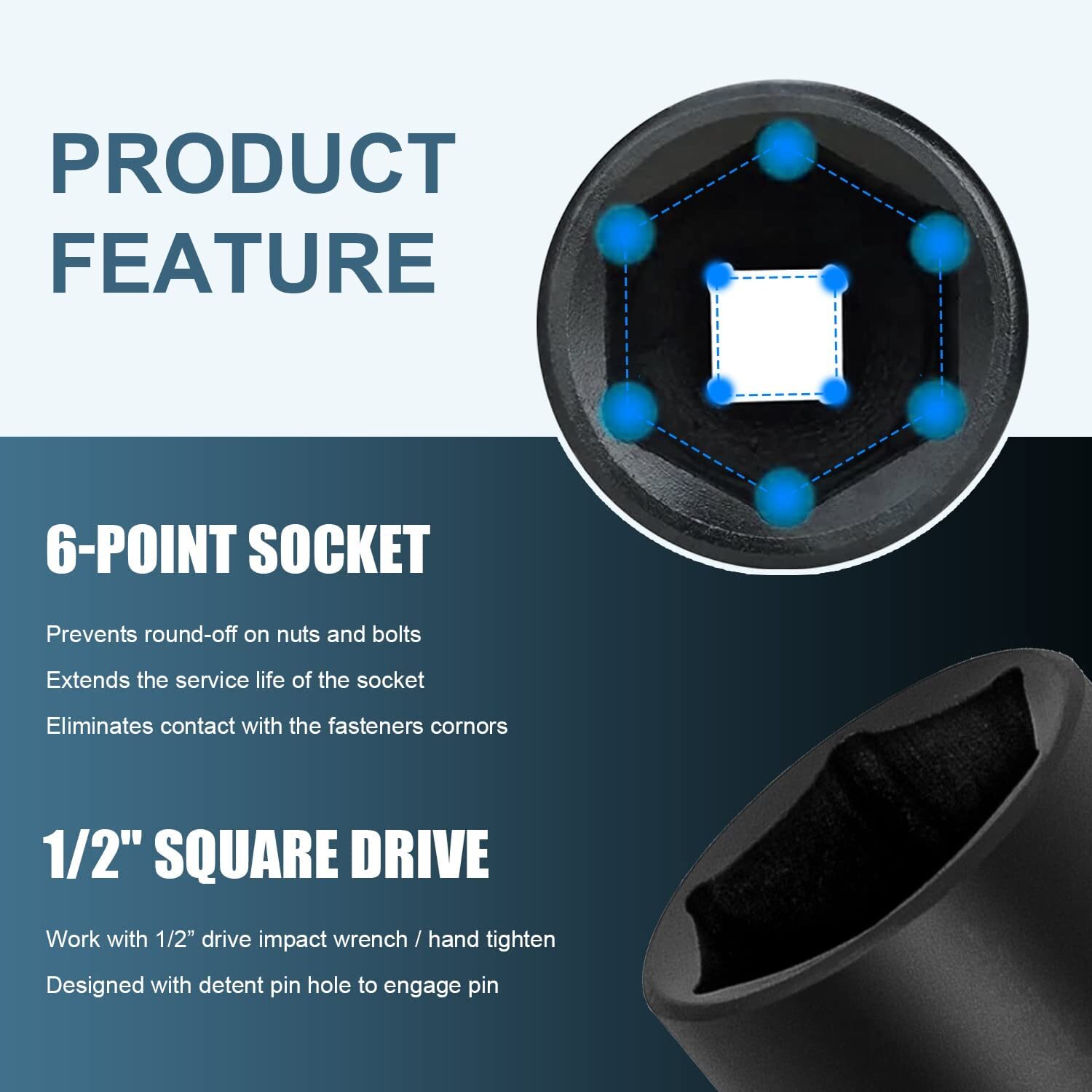 1/2 Inch Drive Extended Length Impact Socket Set 6 Piece With Storage Case