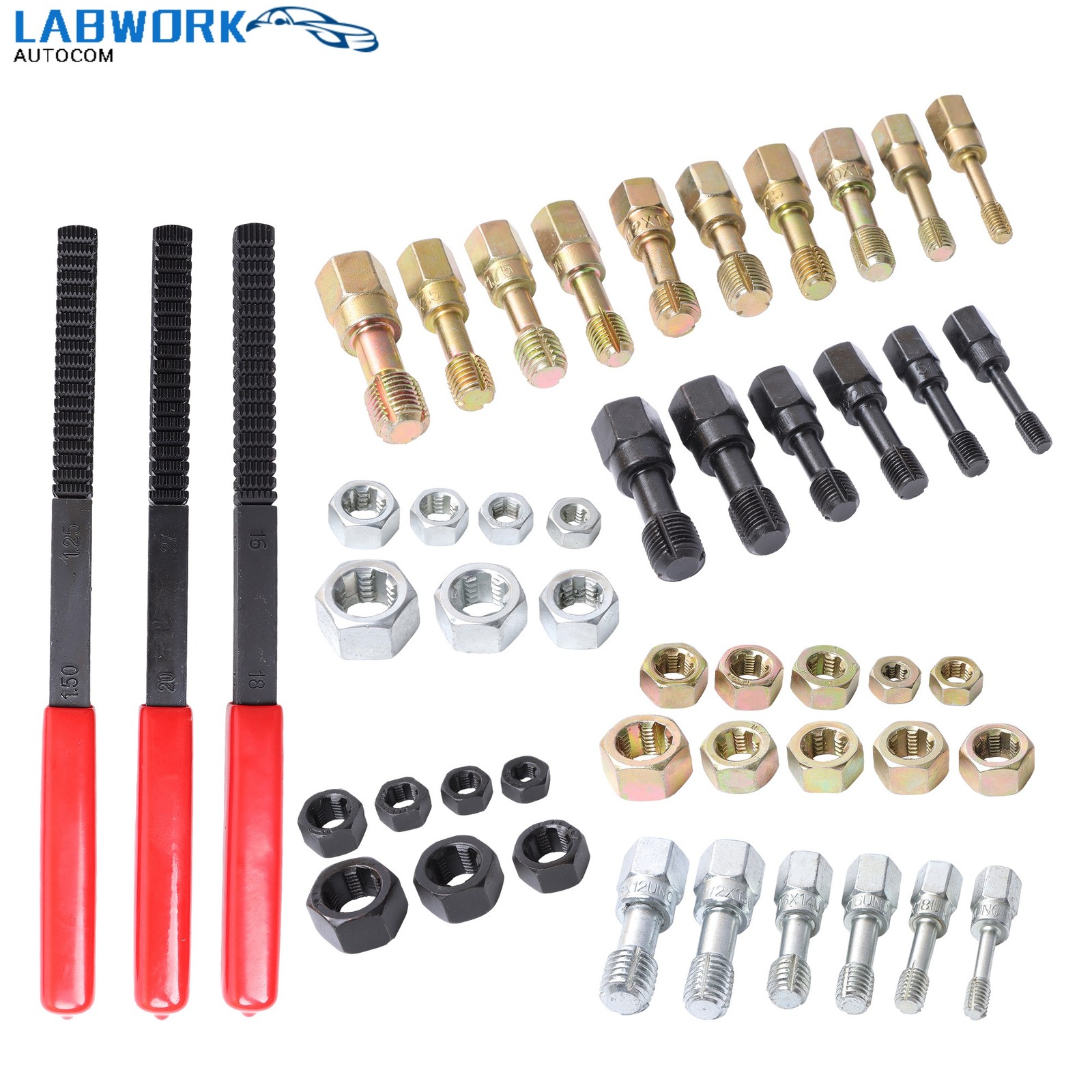 49 Piece SAE Metric Tap Set with Bolt Threading Tools Thread Chaser Kit