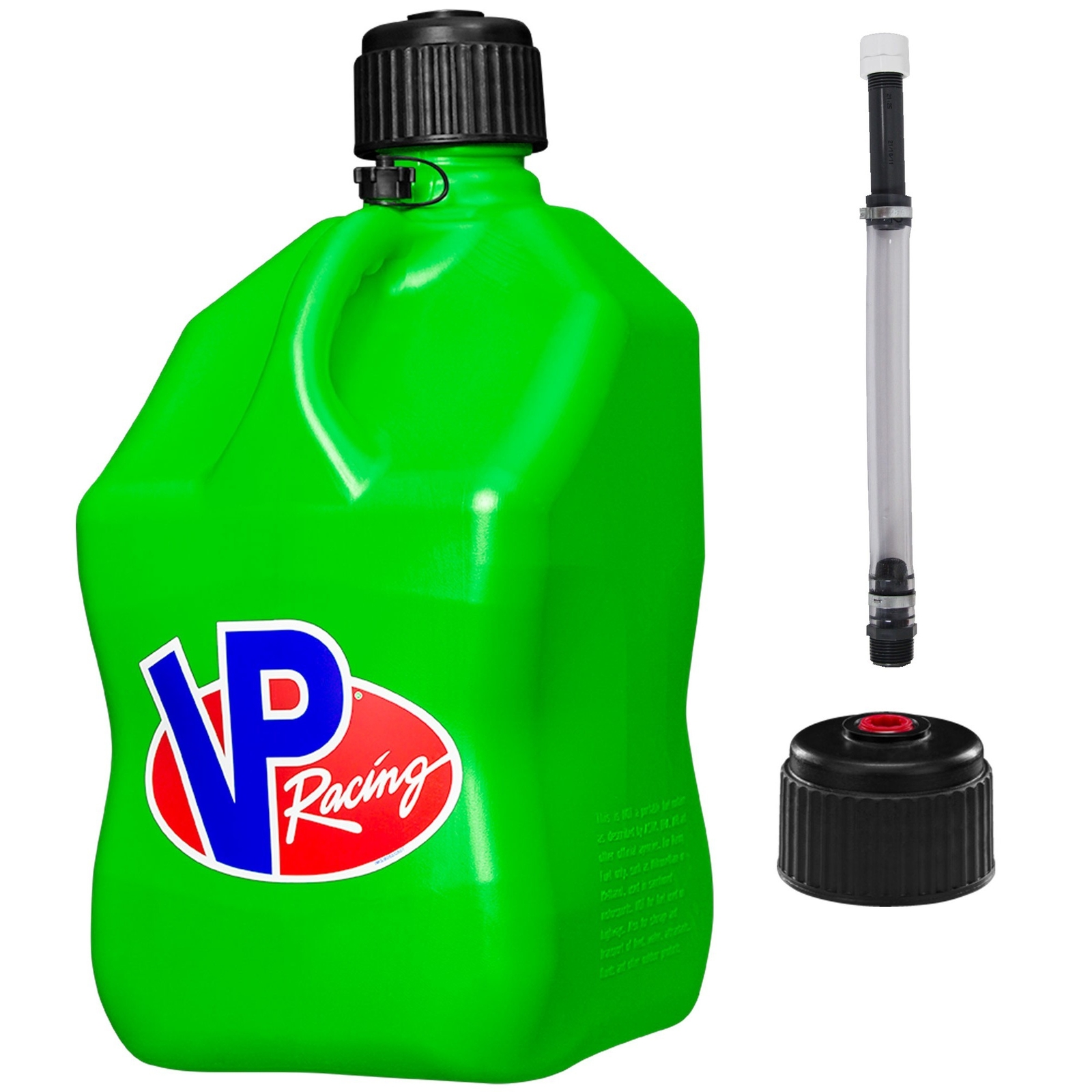 VP Racing Square Fuel Jug 5 Gallon Green – With Spare Cap and Filler Hose