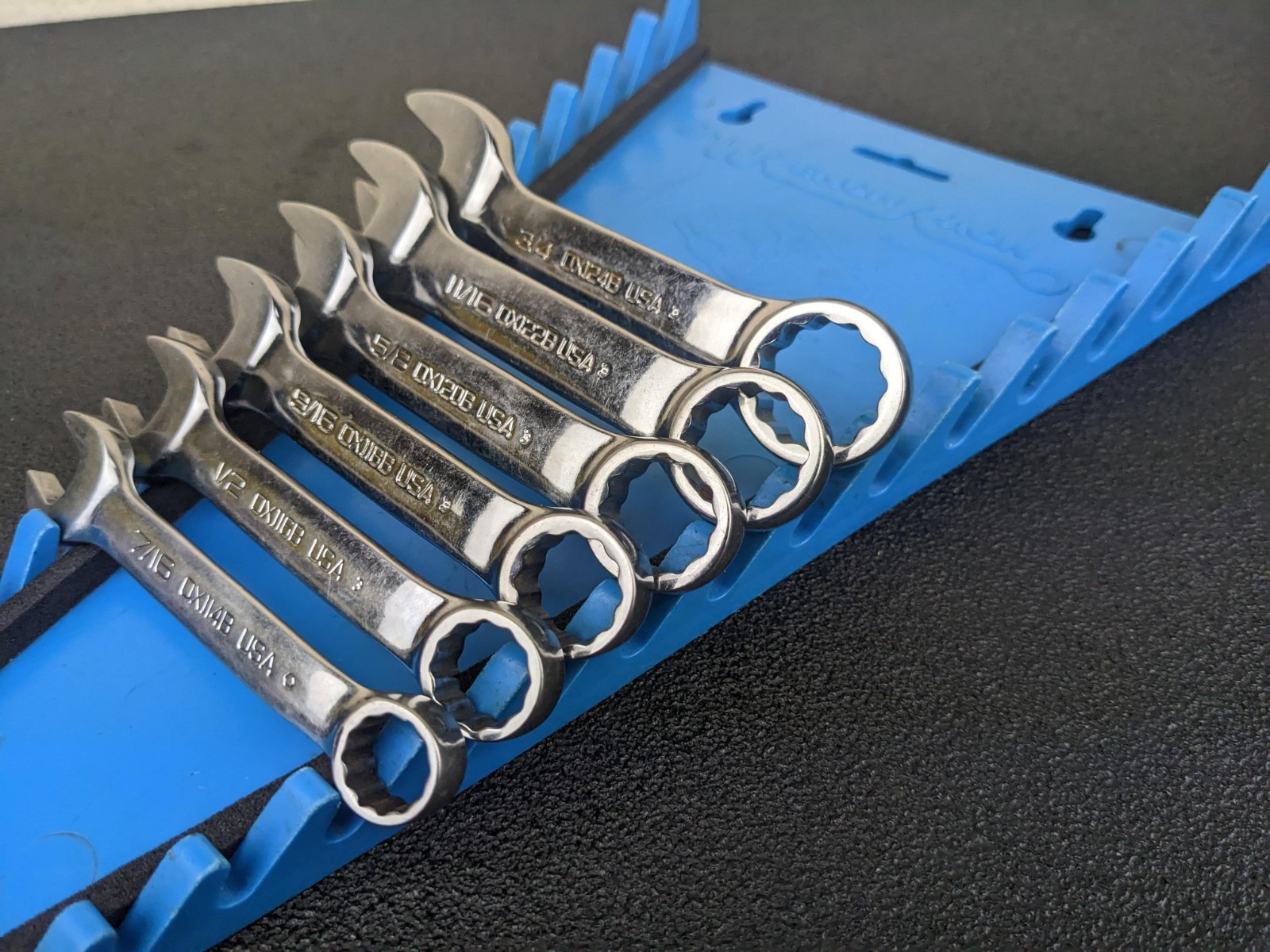 #bn457 Snap-On 12 Pt 6 Piece 7/16″-3/4″ Midget Combination Wrench Set OXI706B