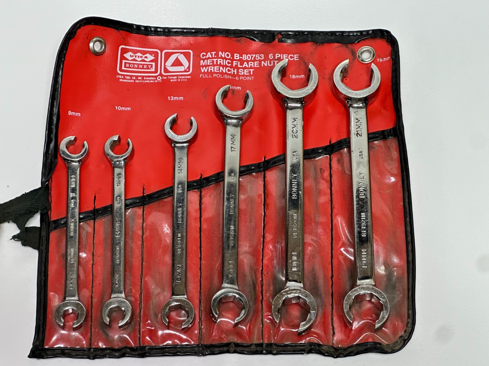 Bonney Tools USA 6pc Metric 9mm-21mm Flare Nut Line Wrench Set B-80753, Kit Bag