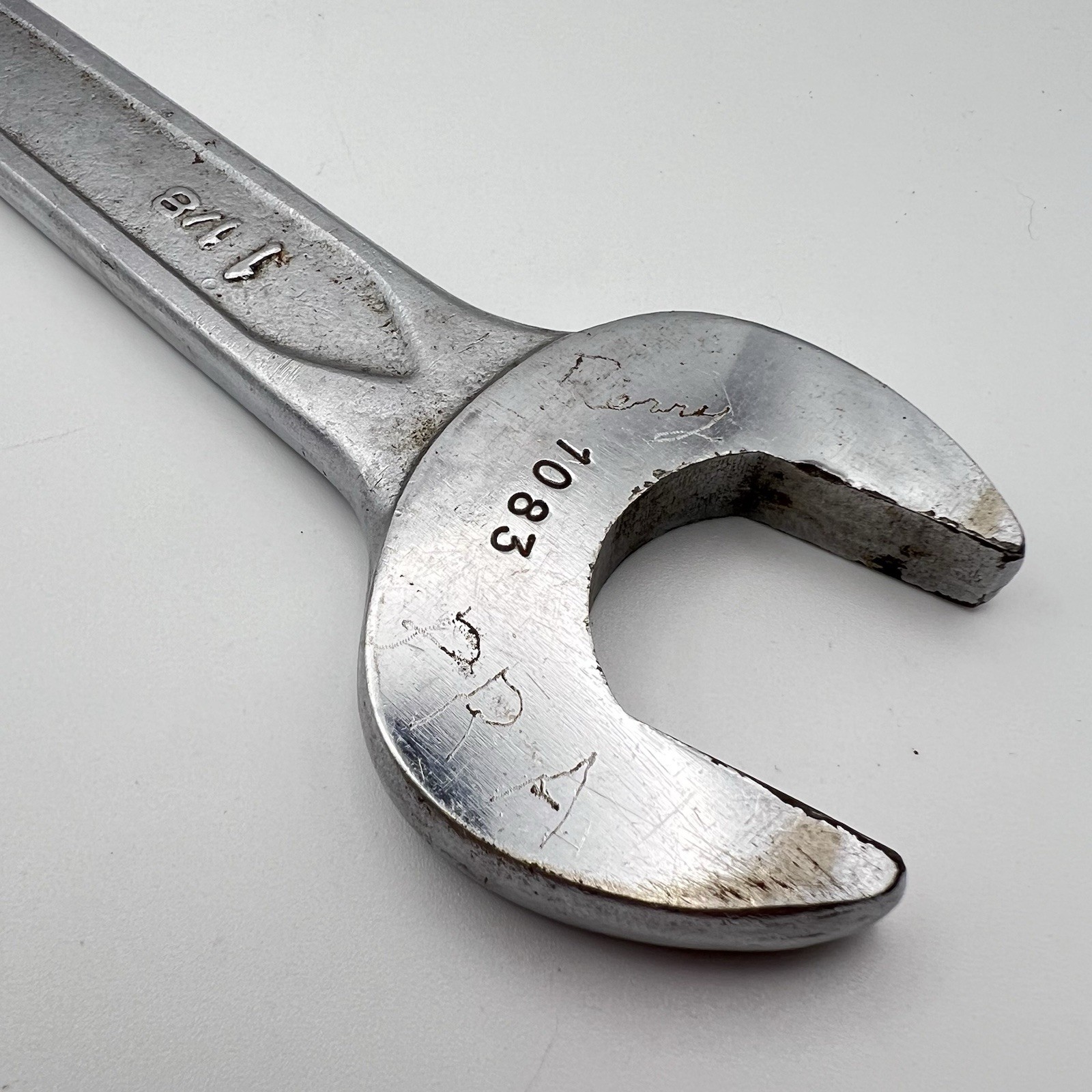 Indestro USA 1083 1-1/8” SAE 12 Point Combination Wrench Vintage Engravings