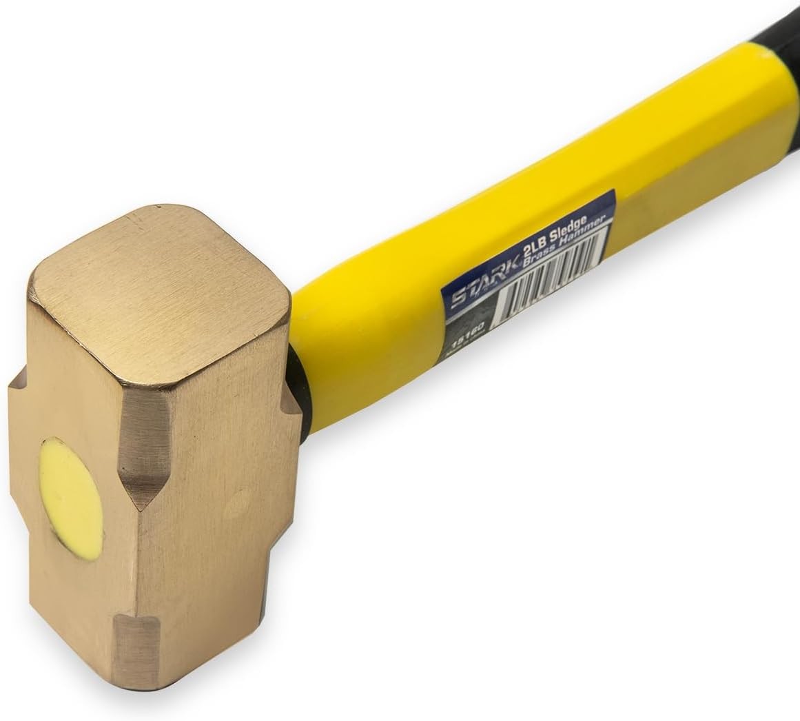 Stark USA 2-Pounds Sledge Hammer 2lbs Brass Head Fiber 1 Pack, Yellow/Black