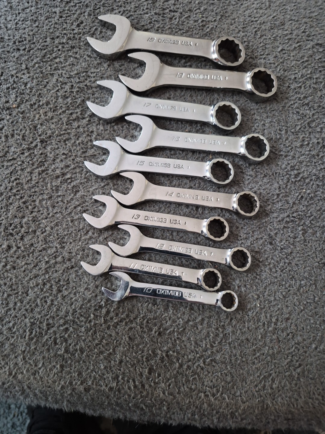 Snap-On OXIM710B 10 pc 12 Pt Metric Midget Combination Wrench Set 10mm-19mm